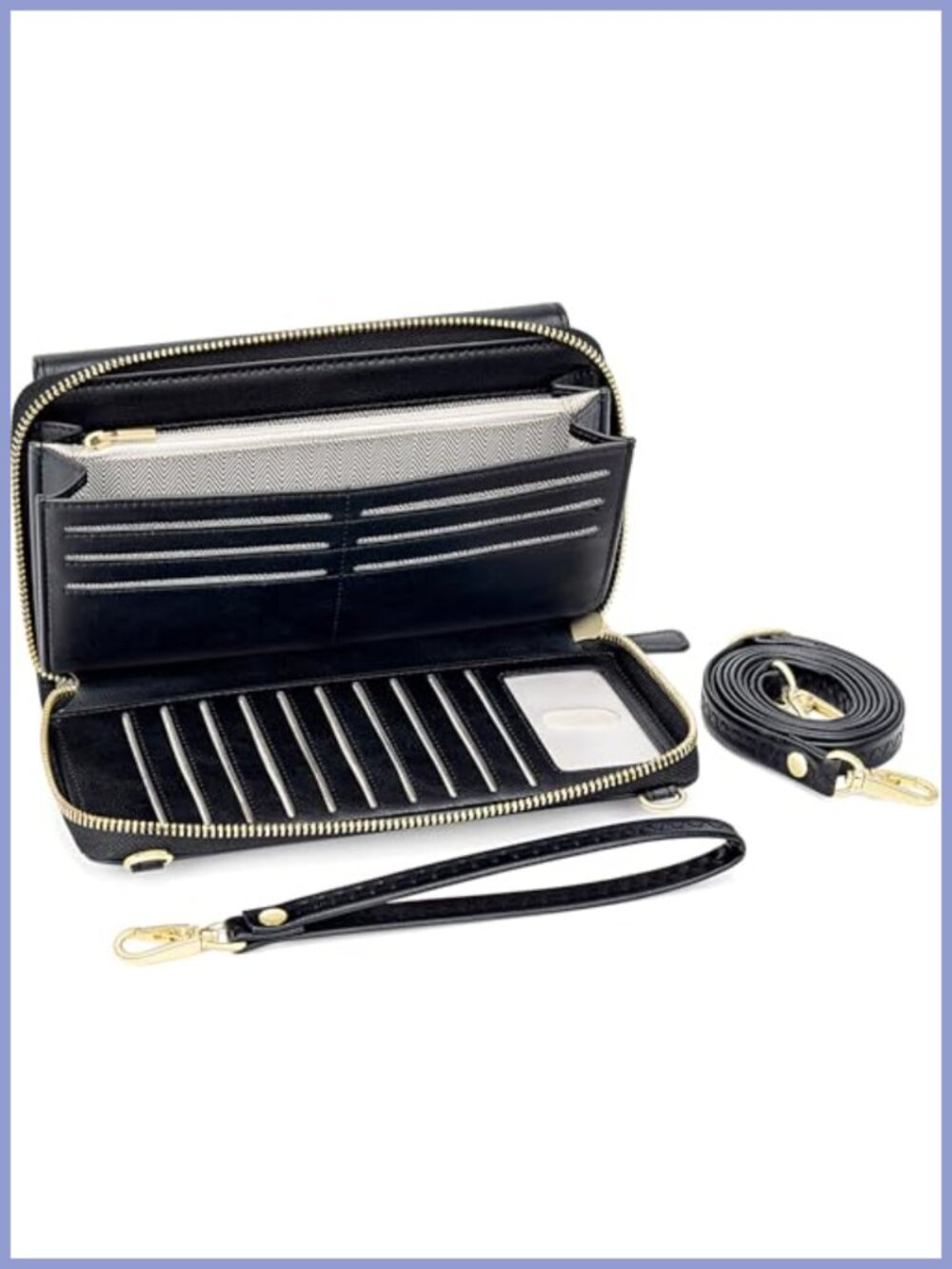 Vegan Leather Crossbody Wristlet Wallet RFID Cell Phone Pocket